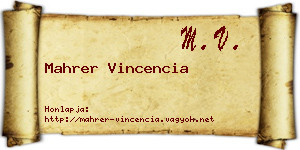 Mahrer Vincencia névjegykártya